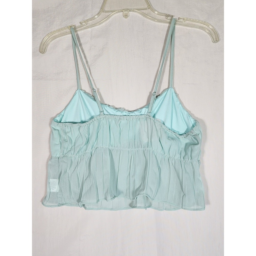 Womens NWT Medium Green Crop Top Peplum Cami Boho Coastal Y2K Flowy Festival - Picture 2 of 5